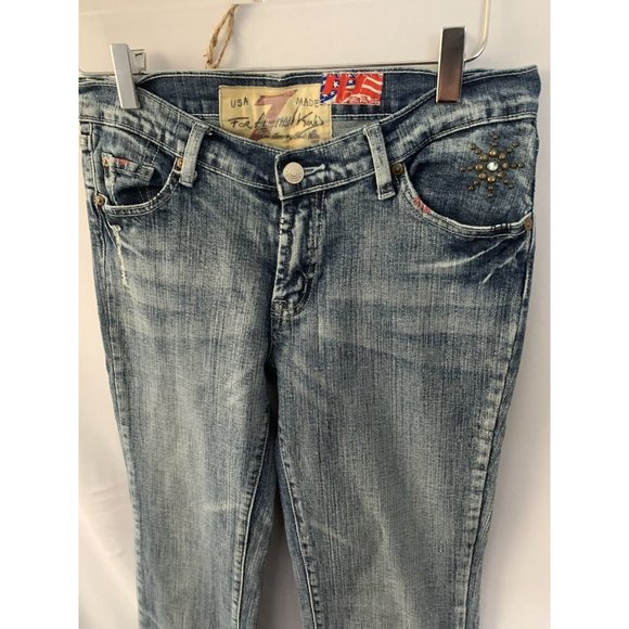 7 Seven For All Mankind USA Made Women’s Flared SZ 30 Denim Bedazzle Jeans - Picture 3 of 8